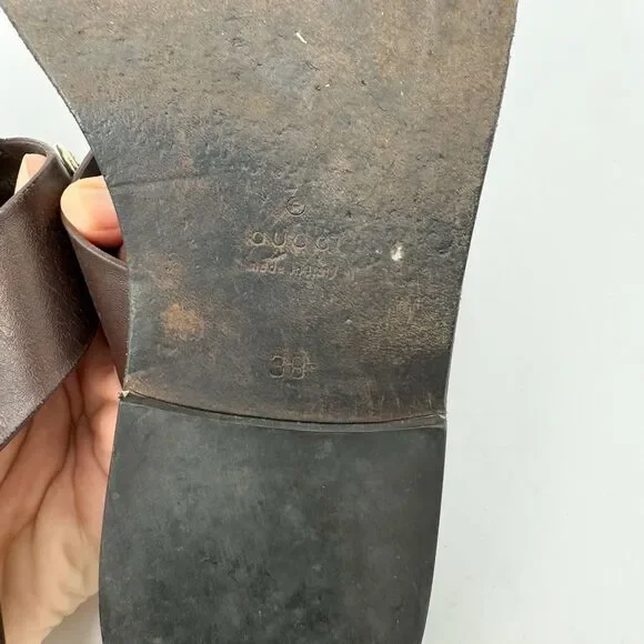 Gucci Horsebit Sandals Flat Slides Brown Leather EU 38 US 8 - Picture 12 of 13